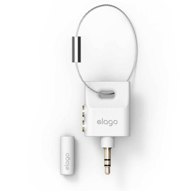 Elago Keyring Headphone Splitter,TPE Durable, Impact Resistant, Lightweight, Share through One of the Two Terminals Using Earphones (3.5mm)-White