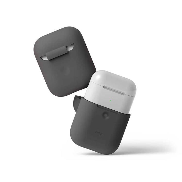 Elago Compatible w/ 2nd Generation Airpods Silicone Case, Smooth & Transparent Thin Wall, LED light Visible, AntiSlip Coating in Cap, Flexible, Shock & Scratch Resistant-Dark Gray