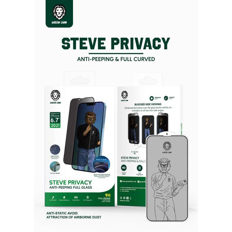 جرين ليون واقي شاشة زجاجي كامل الخصوصية 9H Steve Privacy متوافق مع ايفون 13/13 برو ، تصميم مضاد للانعكاس ، مضاد للخدش ، مقاوم للزيت والأوساخ ، مقاوم لبصمات الأصابع - أسود