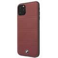 BMW Hard Case Leather Horizontal Lines Compatible w/ iPhone 11 Pro Max, Complete Protection, Easy Access to All Ports,Raised Edge to Protect Camera - Burgundy