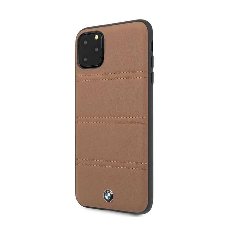 BMW Hard Case Leather Horizontal Lines Compatible w/ iPhone 11 Pro, Complete Protection, Easy Access to All Ports, Raised Edge to Protect Camera - Camel