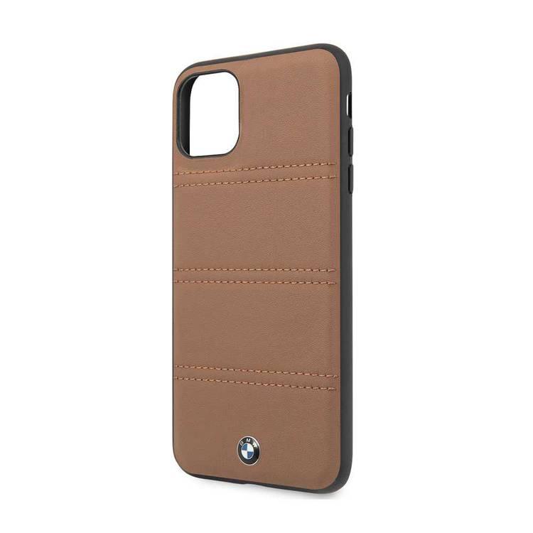 BMW Hard Case Leather Horizontal Lines Compatible w/ iPhone 11 Pro, Complete Protection, Easy Access to All Ports, Raised Edge to Protect Camera - Camel