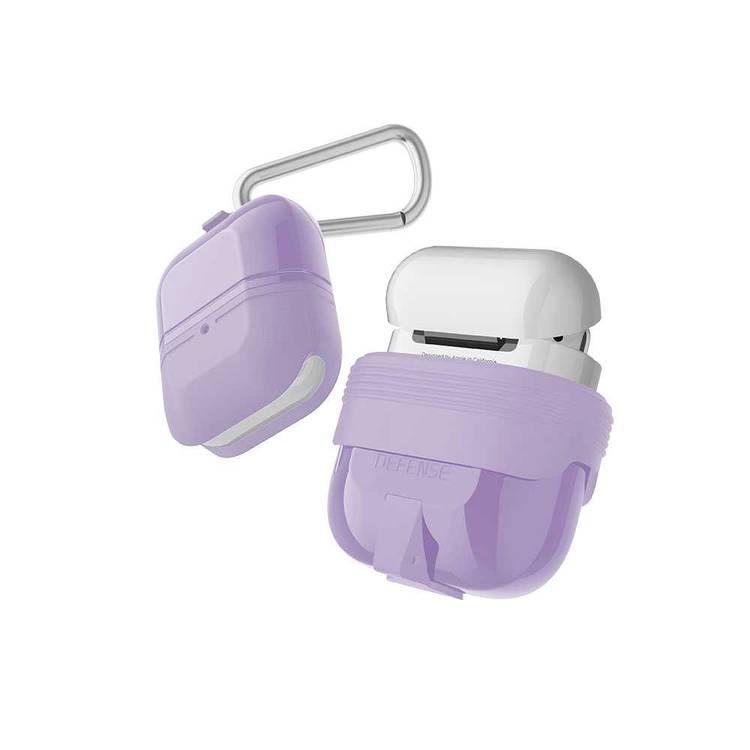 X-Doria Defense Journey TPU Case with Anti-Lost Carabiner & Loop Compatible for AirPods 1/2 - Water & Dust Resistant - 360 Degree Full Protection - Anti-Scratch - Purple