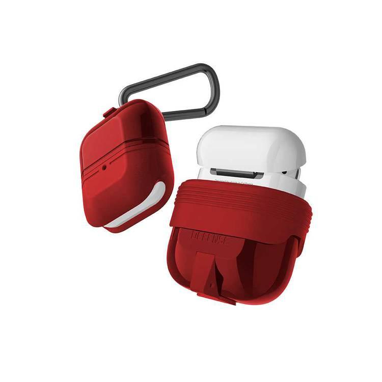 X-Doria Defense Journey TPU Case with Anti-Lost Carabiner & Loop Compatible for AirPods 1/2 - Water & Dust Resistant - 360 Degree Full Protection - Anti-Scratch - Red