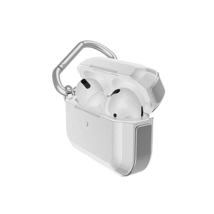 X-Doria Defense Trek Aluminum Bumper Case with Anti-Lost Carabiner & Loop Compatible for AirPods Pro - Sleek Design Cover - 360 Degree Protection - Charging Light Visible - Silver