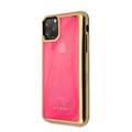 CG MOBILE Guess Glow Dark TPU Case Compatible with iPhone 11 Pro, Fit & Lightweight, Supports Wireless Charger, Easy Access to All Ports, Officially Licensed - Matte Gold/Pink