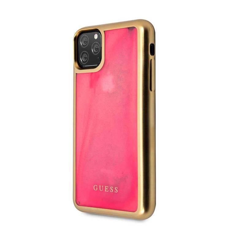 CG MOBILE Guess Glow Dark TPU Case Compatible with iPhone 11 Pro, Fit & Lightweight, Supports Wireless Charger, Easy Access to All Ports, Officially Licensed - Matte Gold/Pink