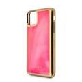 CG MOBILE Guess Glow Dark TPU Case Compatible with iPhone 11 Pro, Fit & Lightweight, Supports Wireless Charger, Easy Access to All Ports, Officially Licensed - Matte Gold/Pink