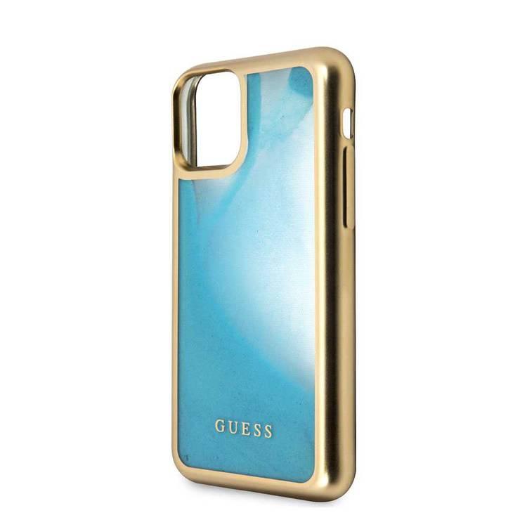 حافظة CG MOBILE Guess Glow Dark TPU متوافقة مع iPhone 11 Pro، مناسبة وخفيفة الوزن، تدعم الشاحن اللاسلكي، سهولة الوصول إلى جميع المنافذ، مرخصة رسميًا - ذهبي/أزرق غير لامع