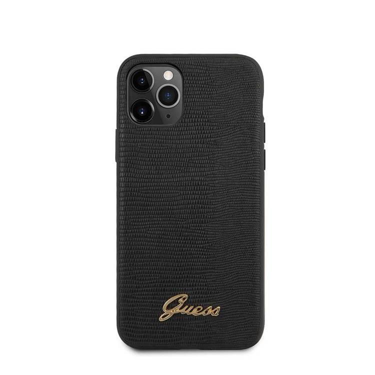 CG MOBILE Guess PU Lizard Print Case with Metal Logo Compatible for iPhone 11 Pro Max, Shock & Scratches Resistant, Easy Access to All Ports, Supports Wireless Charging - Black