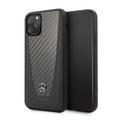 CG MOBILE Mercedes Benz Genuine Leather Case with Carbon Fiber Compatible for iPhone 11 Pro (5.8")  Shock Absorption - Drop Protection Back Cover Officially Licensed - Black