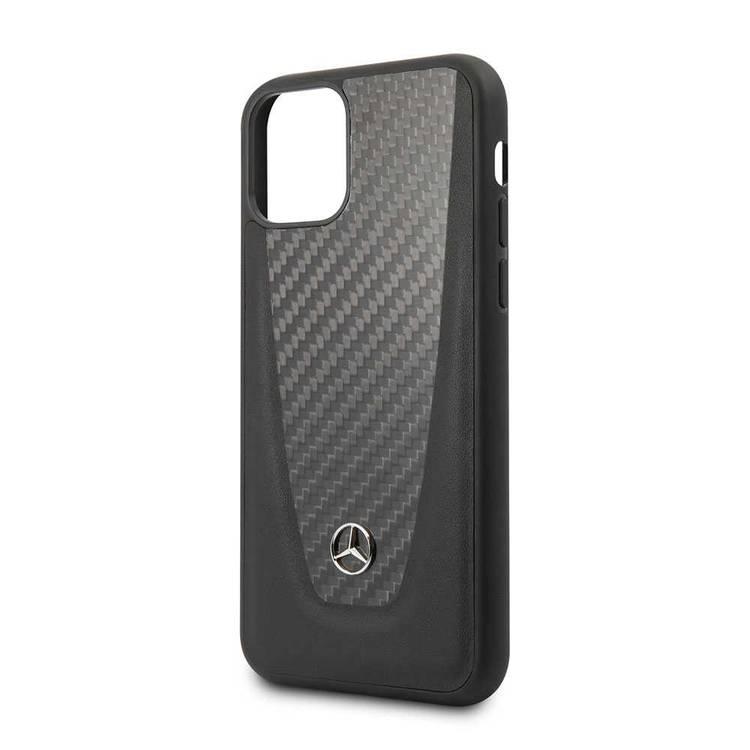 CG MOBILE Mercedes Benz Genuine Leather Case with Carbon Fiber Compatible for iPhone 11 Pro (5.8")  Shock Absorption - Drop Protection Back Cover Officially Licensed - Black