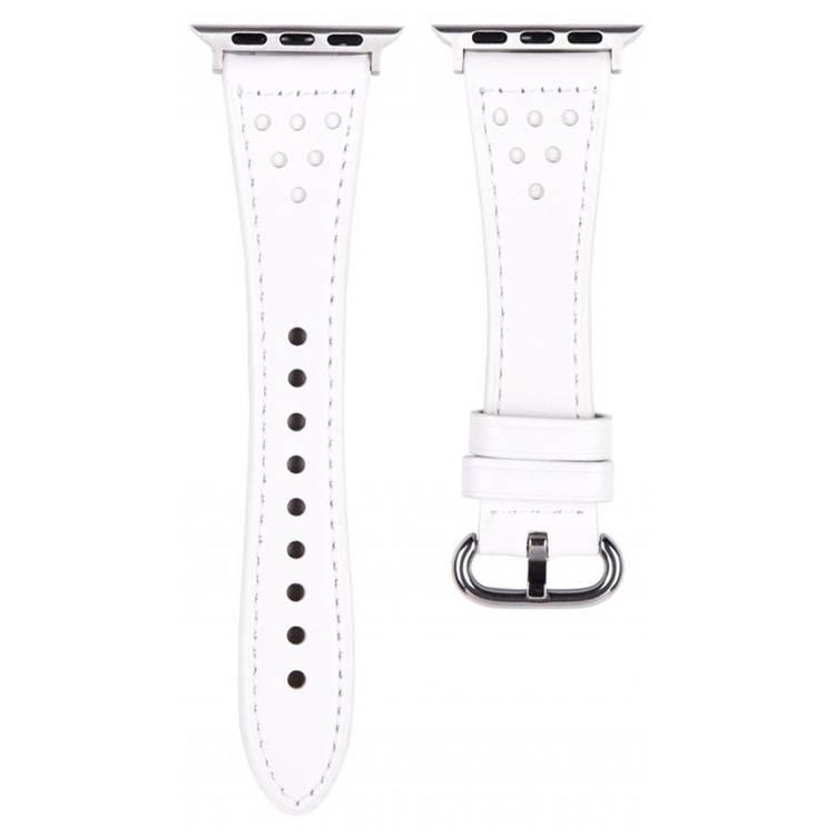 Devia Slim Leather Watch Band 42/44mm, Classic Look, Superior Quality Leather, Easy to Install, Safe and Secure, Smooth Texture, Durable, Leather Watch Band Replacement- White