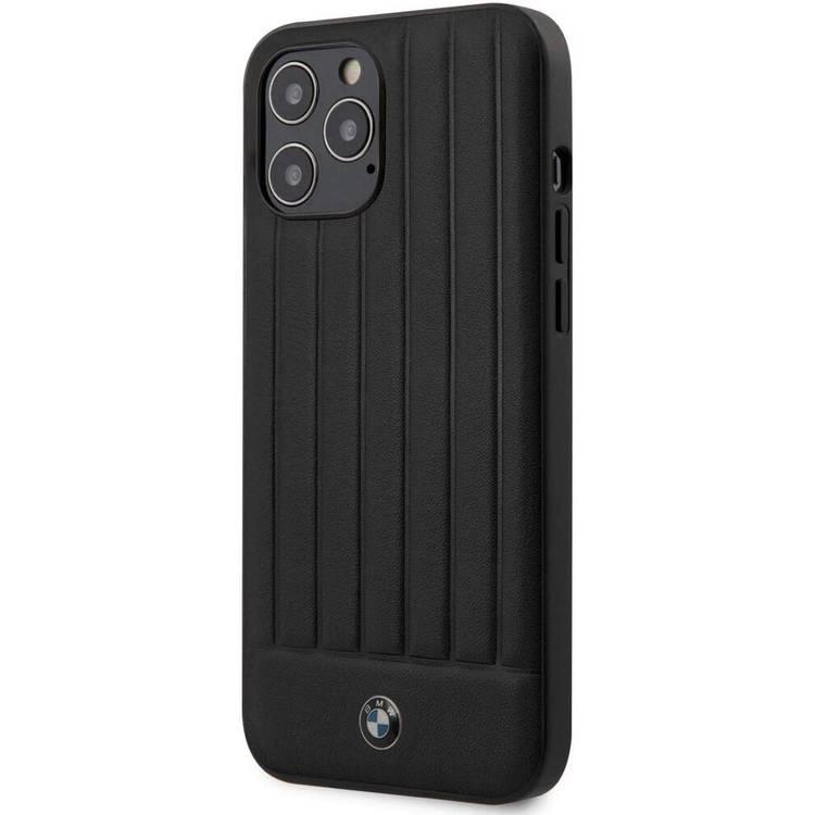 CG Mobile BMW Hot Stamp Leather Case with Horizontal Lines Compatible with Apple iPhone 11, Genuine Leather, Anti-Scratch and Abrasions, Raised Edge - Black