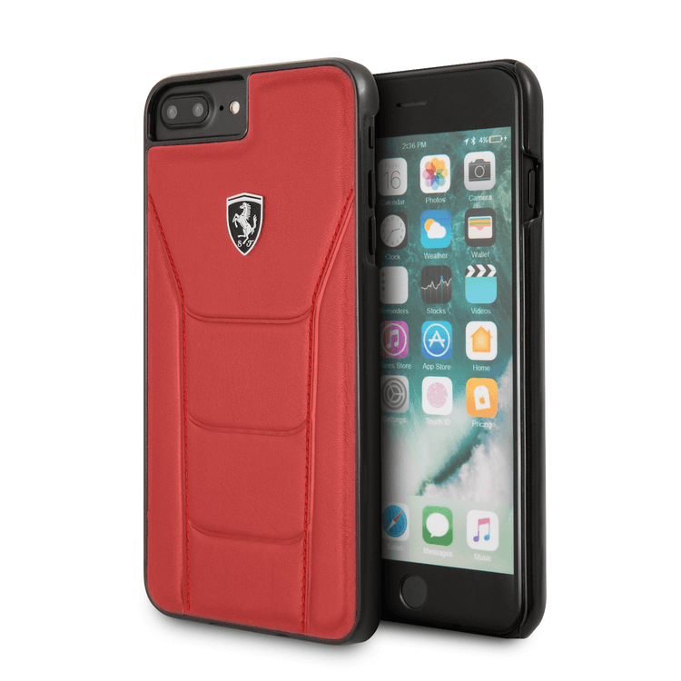 CG MOBILE Ferrari Heritage 488 Genuine Leather Hard Phone Case Compatible for iPhone 7 / 8 Plus | Shock & Scratch Resistant Mobile Case Officially Licensed - Red