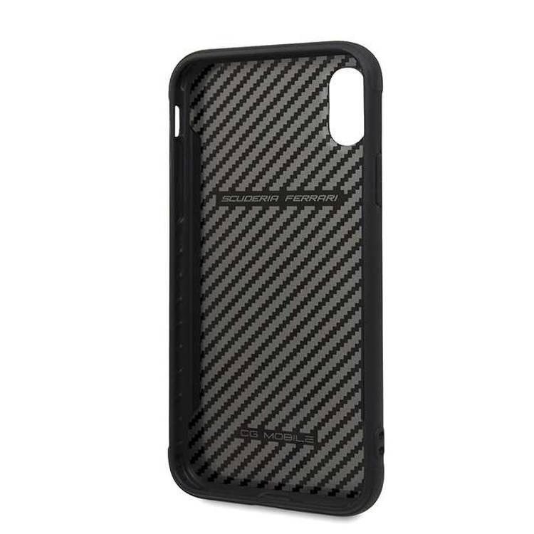 CG MOBILE Ferrari On Track Hard Phone Case with Carbon Effect Compatible for iPhone Xr (6.1") Protective Mobile Case Officially Licensed - Black