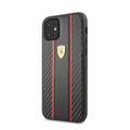 CG MOBILE Ferrari Carbon PU Leather Hard Phone Case Compatible for iPhone 11 (6.1") Drop Protection Mobile Case Officially Licensed - Black