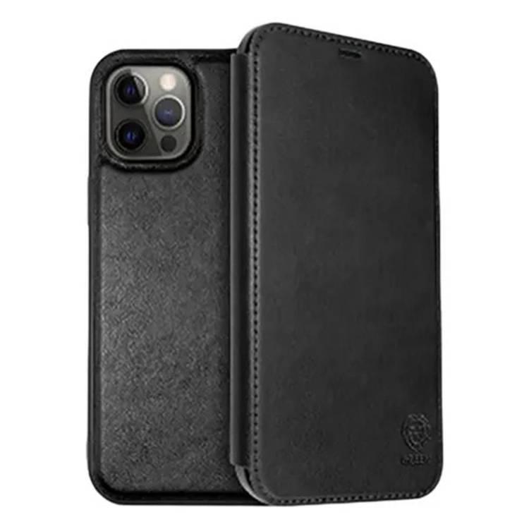 Green Lion Folio PU Classic Wallet Booktype Leather Case with Card Holder, 360 Protection, Shock Absorption, Magnetic Closure (iPhone 12 Pro Max 6.7") - Black