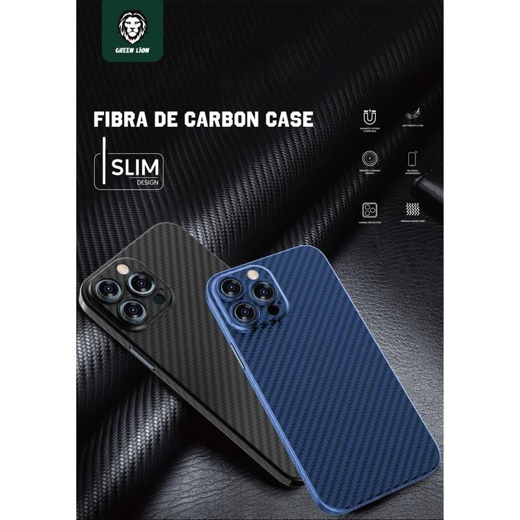 Green Lion Fibra de Carbon Case for iPhone 13 6.1",  Easy Access to All Ports, Drop & Shock Absorption Protective Back Cover Suitable with Wireless Charging Officially Licensed- Blue