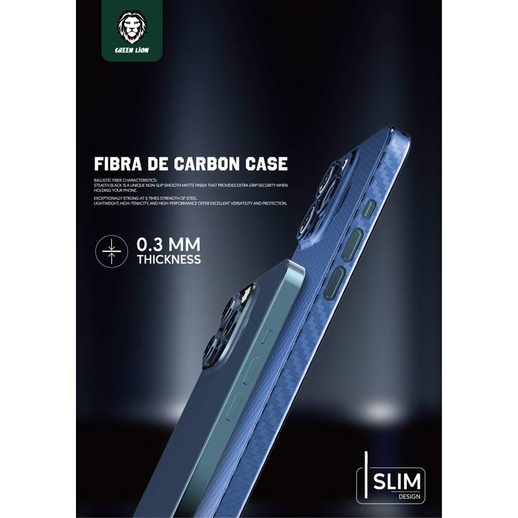 Green Lion Fibra de Carbon Case for iPhone 13 6.1",  Easy Access to All Ports, Drop & Shock Absorption Protective Back Cover Suitable with Wireless Charging Officially Licensed- Blue
