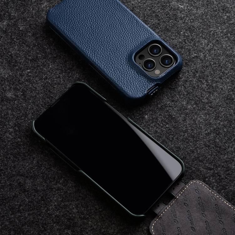 Melkco Jacka Series Lai Chee Pattern Premium Leather  Cover Case for Apple iPhone 13 Pro (6.1") - (Dark Blue LC)