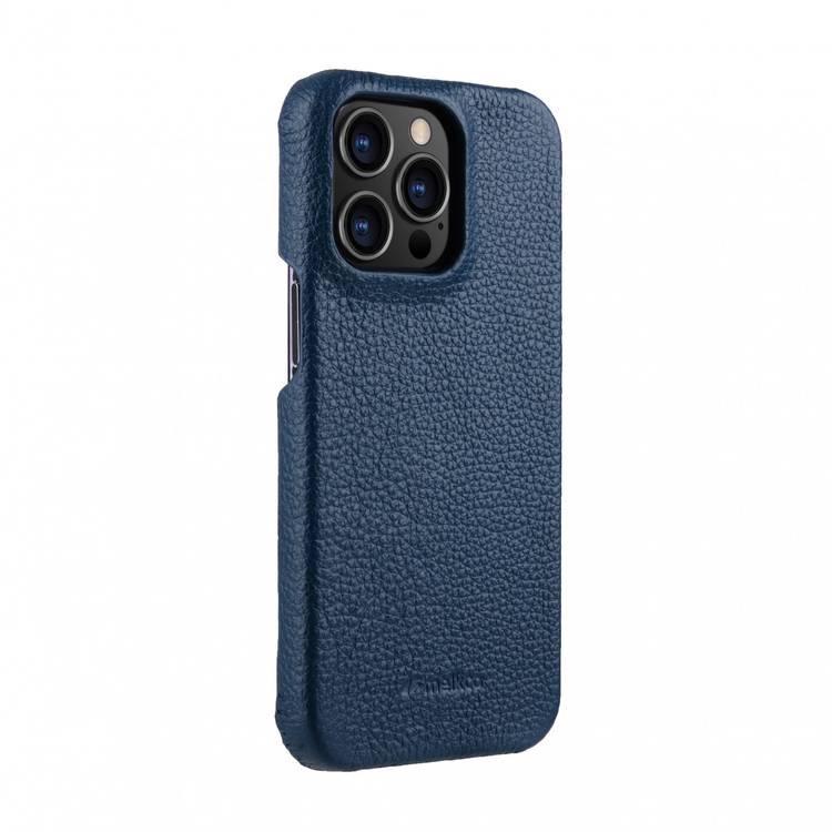 Melkco Back Snap Series Lai Chee Pattern Premium Leather Snap Cover Case for Apple iPhone 13 Pro (6.1") - (Dark Blue LC)