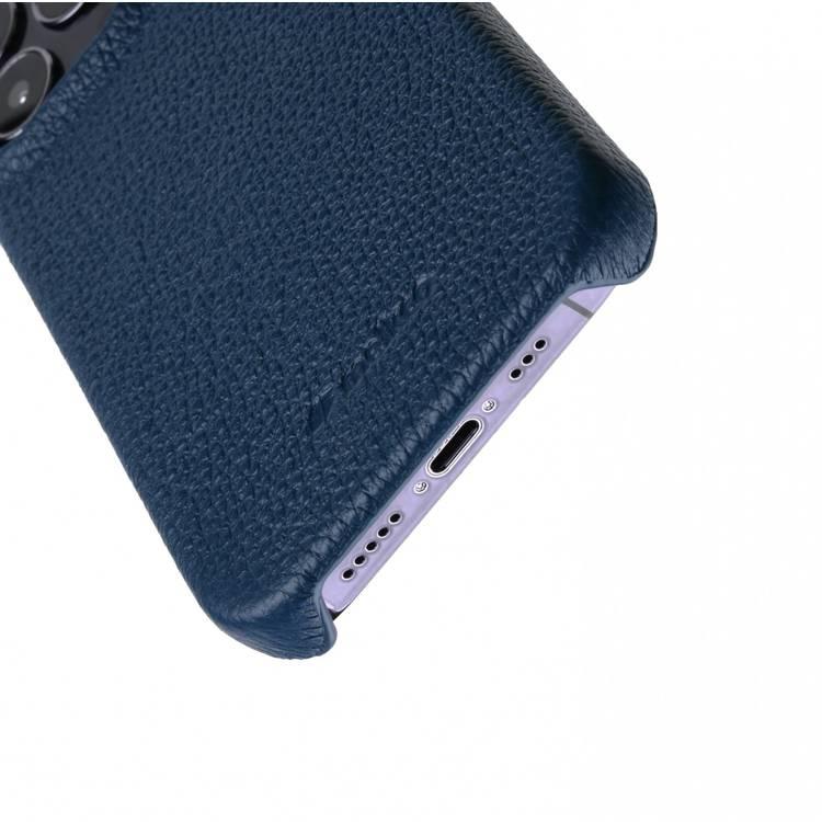 Melkco Back Snap Series Lai Chee Pattern Premium Leather Snap Cover Case for Apple iPhone 13 Pro (6.1") - (Dark Blue LC)