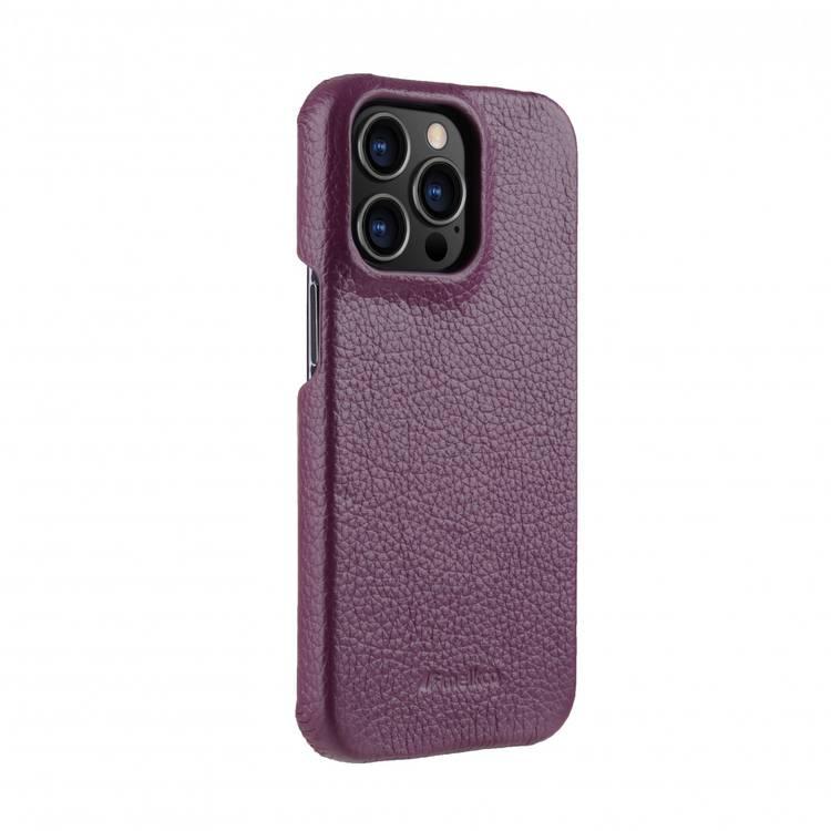 Melkco Back Snap Series Lai Chee Pattern Premium Leather Snap Cover Case for Apple iPhone 13 Pro (6.1") - (Purple LC)