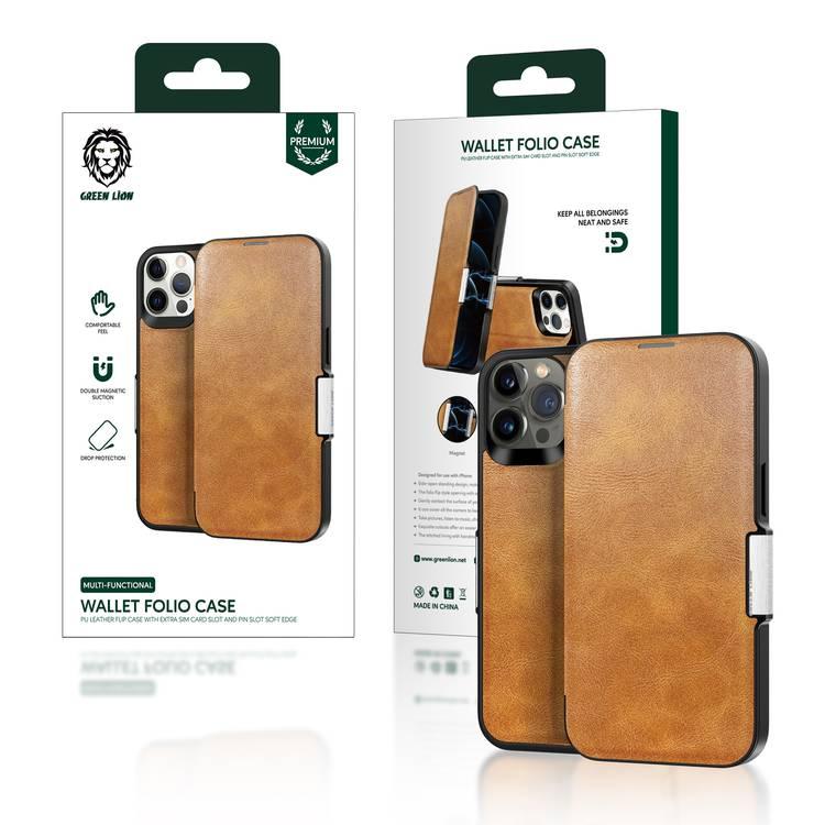 Green Lion PU Leather Wallet Folio Case for iPhone 13 Pro Max ( 6.7" ) - Brown
