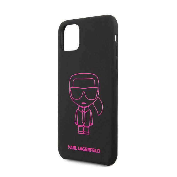 Karl Lagerfeld Ikonik Silicone Case for iPhone 11 Pro Max - Pink Outline/Black