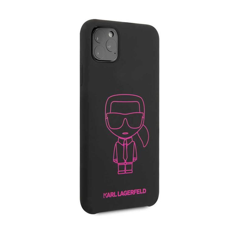 Karl Lagerfeld Ikonik Silicone Case for iPhone 11 Pro Max - Pink Outline/Black