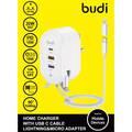 Budi Home Charger With USB-C Cable / Lightning & Micro Adapter - White