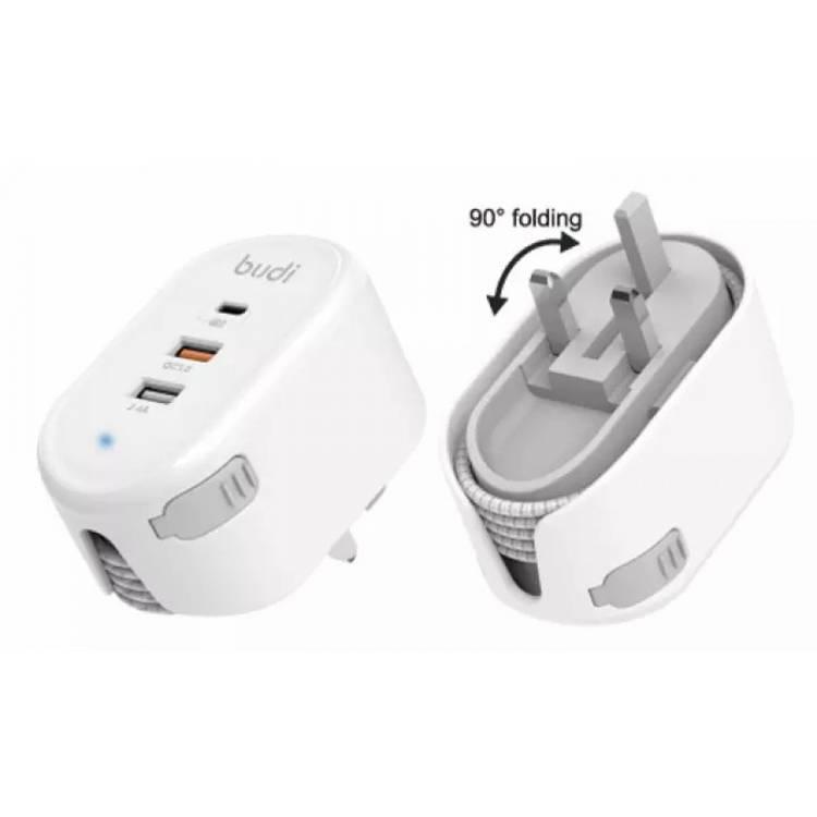 Budi Home Charger With USB-C Cable / Lightning & Micro Adapter - White