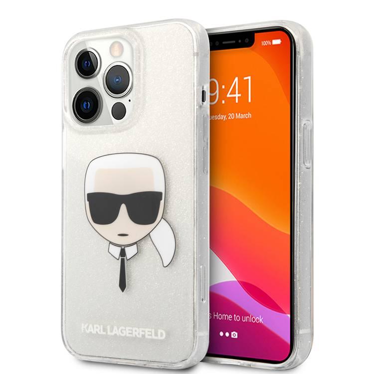 Karl Lagerfeld TPU Full Glitter Karl Head Case For iPhone 13 Pro (6.1 ), Durable, Shockproof, Bumper Protection, Anti-Scratch - Silver
