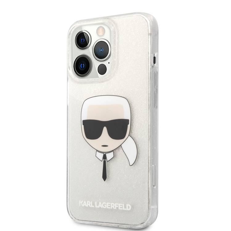 Karl Lagerfeld TPU Full Glitter Karl Head Case For iPhone 13 Pro (6.1 ), Durable, Shockproof, Bumper Protection, Anti-Scratch - Silver