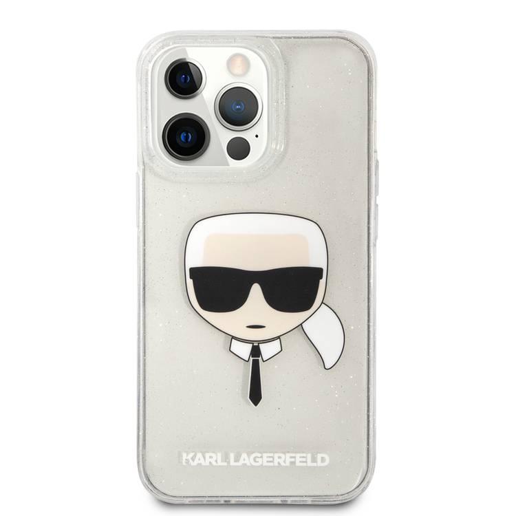 Karl Lagerfeld TPU Full Glitter Karl Head Case For iPhone 13 Pro (6.1 ), Durable, Shockproof, Bumper Protection, Anti-Scratch - Silver