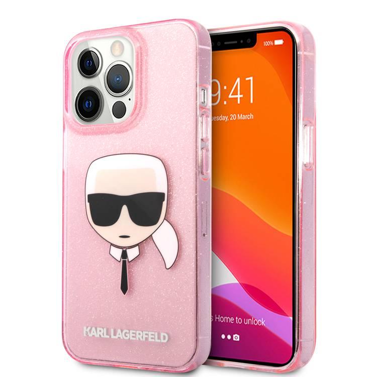 Karl Lagerfeld TPU Full Glitter Karl Head Case For iPhone 13 Pro (6.1 ), Durable, Shockproof, Bumper Protection, Anti-Scratch - Pink