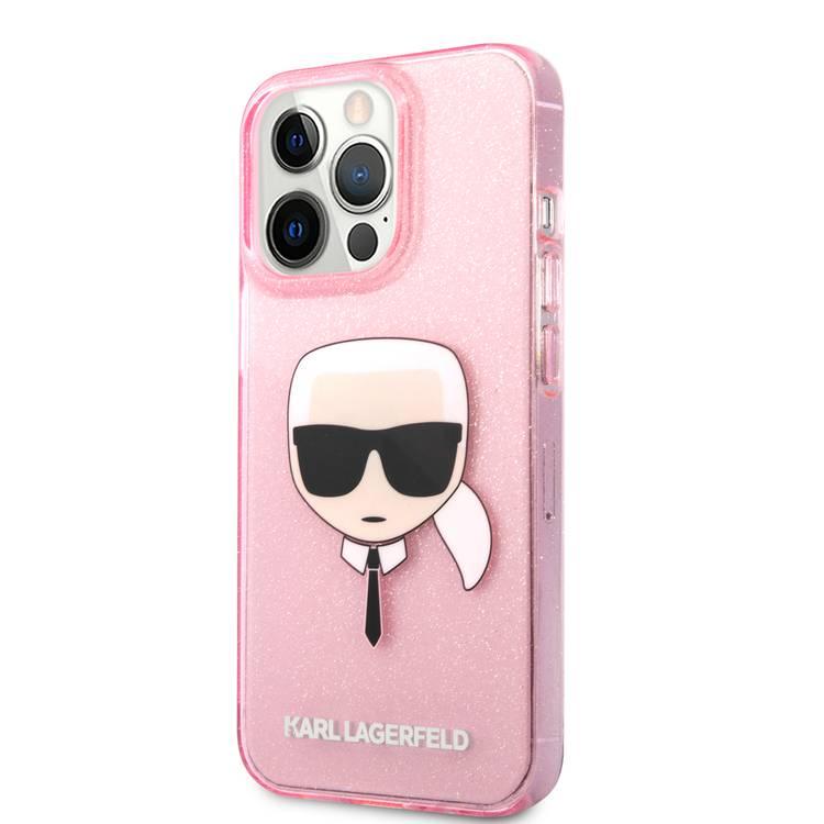 Karl Lagerfeld TPU Full Glitter Karl Head Case For iPhone 13 Pro (6.1 ), Durable, Shockproof, Bumper Protection, Anti-Scratch - Pink