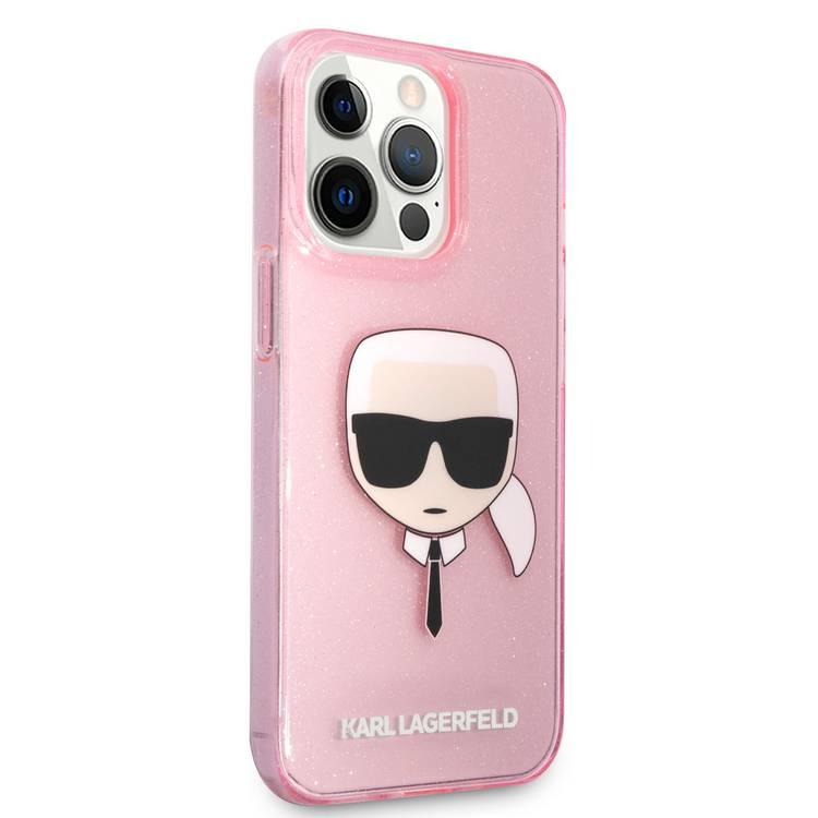 Karl Lagerfeld TPU Full Glitter Karl Head Case For iPhone 13 Pro (6.1 ), Durable, Shockproof, Bumper Protection, Anti-Scratch - Pink