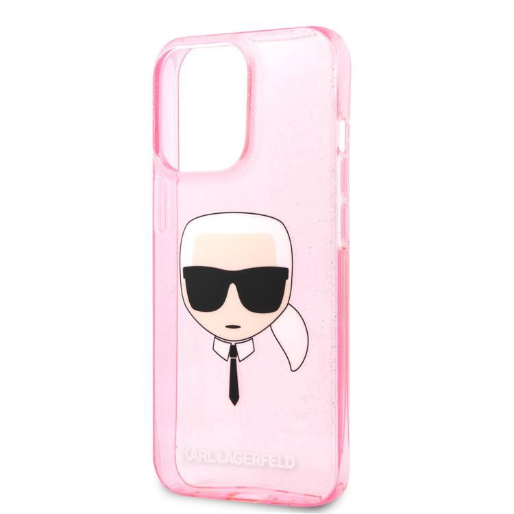 Karl Lagerfeld TPU Full Glitter Karl Head Case For iPhone 13 Pro (6.1 ), Durable, Shockproof, Bumper Protection, Anti-Scratch - Pink