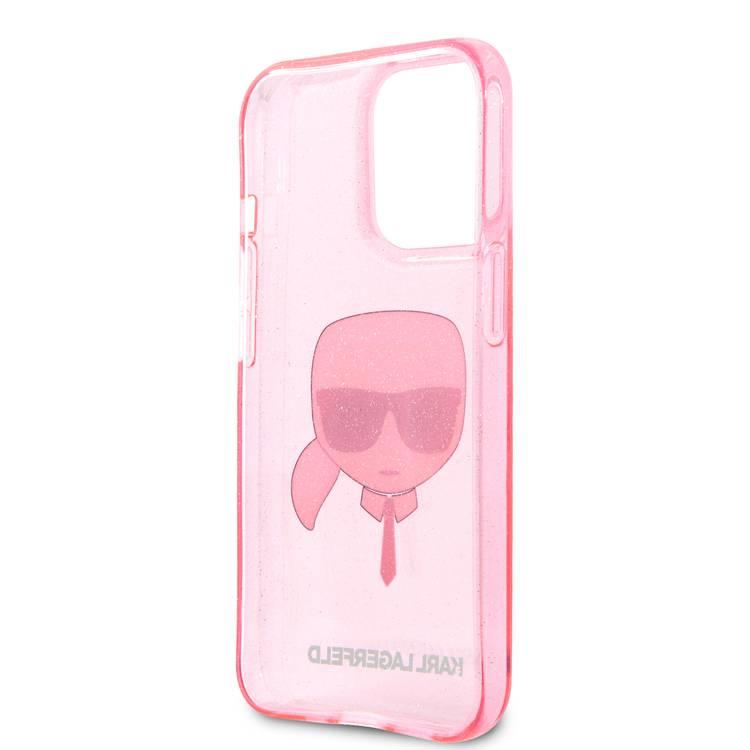 Karl Lagerfeld TPU Full Glitter Karl Head Case For iPhone 13 Pro (6.1 ), Durable, Shockproof, Bumper Protection, Anti-Scratch - Pink
