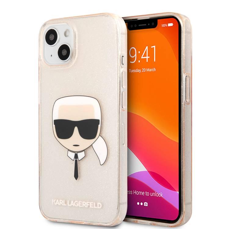 Karl Lagerfeld TPU Full Glitter Karl Head Case For iPhone 13 (6.1 ), Durable, Shockproof, Bumper Protection, Anti-Scratch - Gold