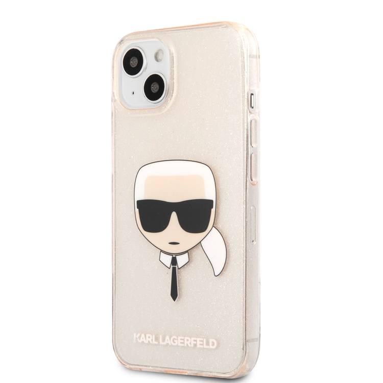 Karl Lagerfeld TPU Full Glitter Karl Head Case For iPhone 13 (6.1 ), Durable, Shockproof, Bumper Protection, Anti-Scratch - Gold