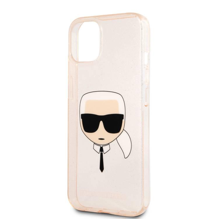 Karl Lagerfeld TPU Full Glitter Karl Head Case For iPhone 13 (6.1 ), Durable, Shockproof, Bumper Protection, Anti-Scratch - Gold