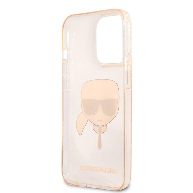 Karl Lagerfeld TPU Full Glitter Karl Head Case For iPhone 13 Pro (6.1 ), Durable, Shockproof, Bumper Protection, Anti-Scratch - Gold