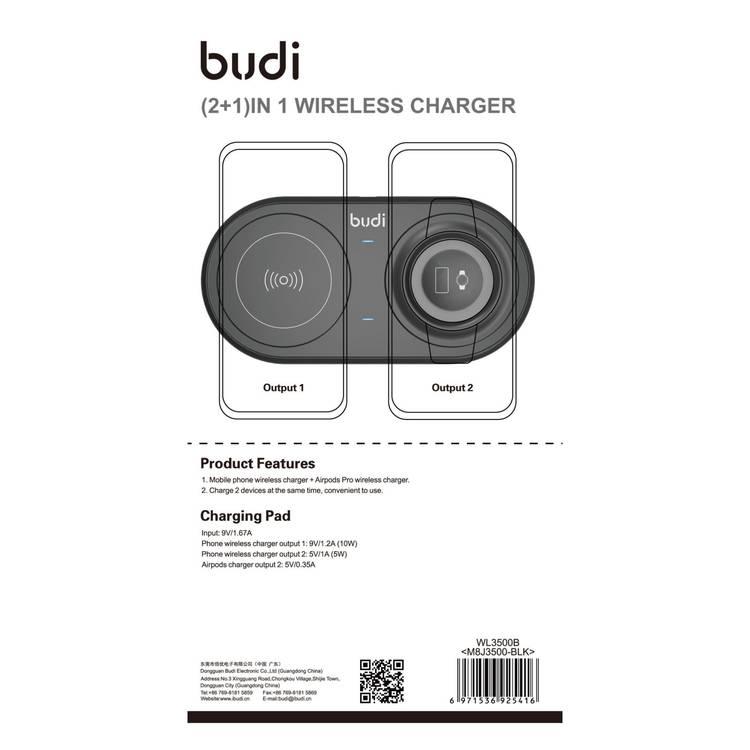 Budi 2 in 1 Wireless Charger 10W - Black