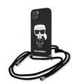 Karl Lagerfeld Liquid Silicone Hard Case With Cord Ikonik For iPhone 13 (6.1 ) - Black