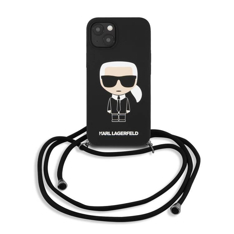 Karl Lagerfeld Liquid Silicone Hard Case With Cord Ikonik For iPhone 13 (6.1 ) - Black