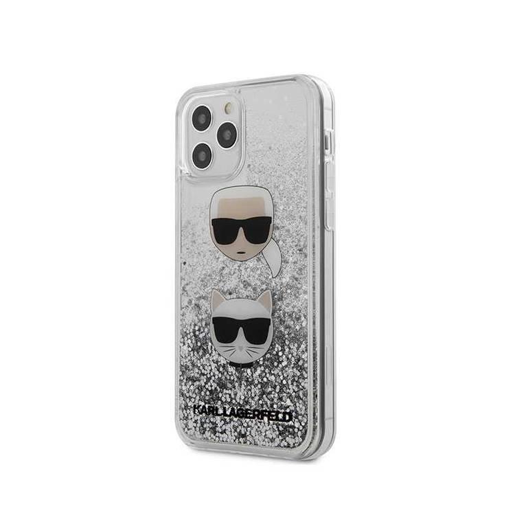 Karl Lagerfeld Liquid Glitter Case Karl and Choupette Heads for Apple iPhone 12 / 12 Pro (6.1 ) - Silver