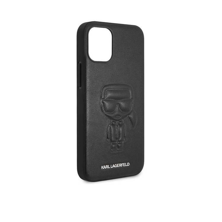 Karl Lagerfeld PU Leather Case Ikonik Outline Embossed and Metal Logo for Apple iPhone 12 Mini (5.4 ) - Black